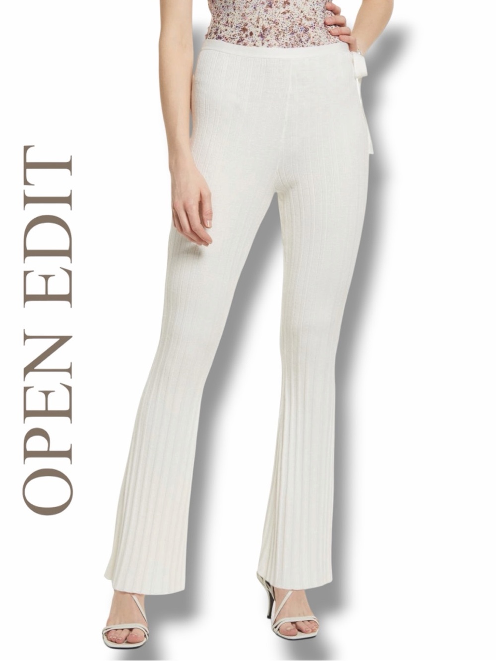 Open Edit Women’s Ribbed Knit Side Tie in the Size Large in Ivory Color